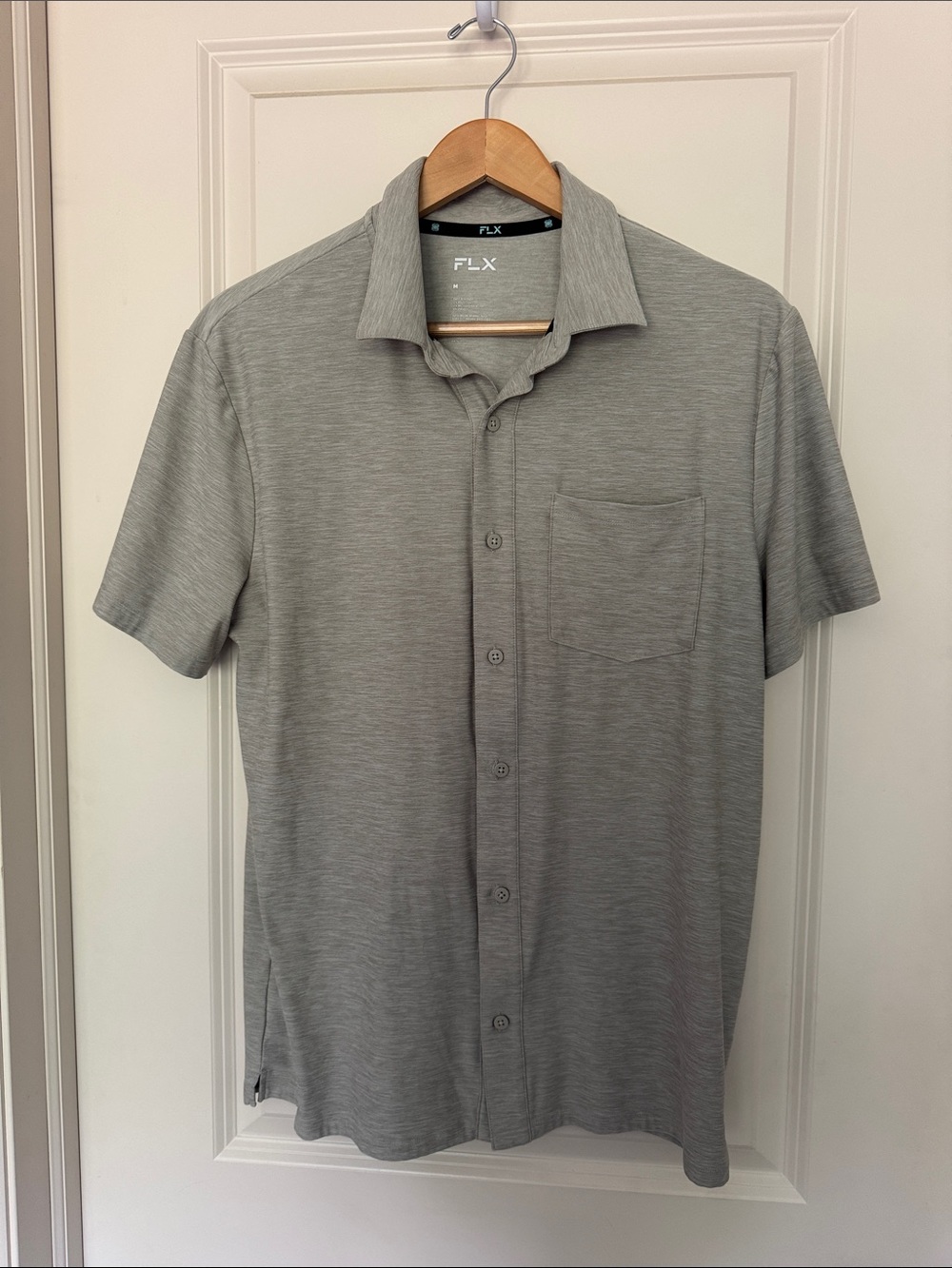 FLX Men's Short-Sleeve Polo Button-Up Shirt — Light Gray
